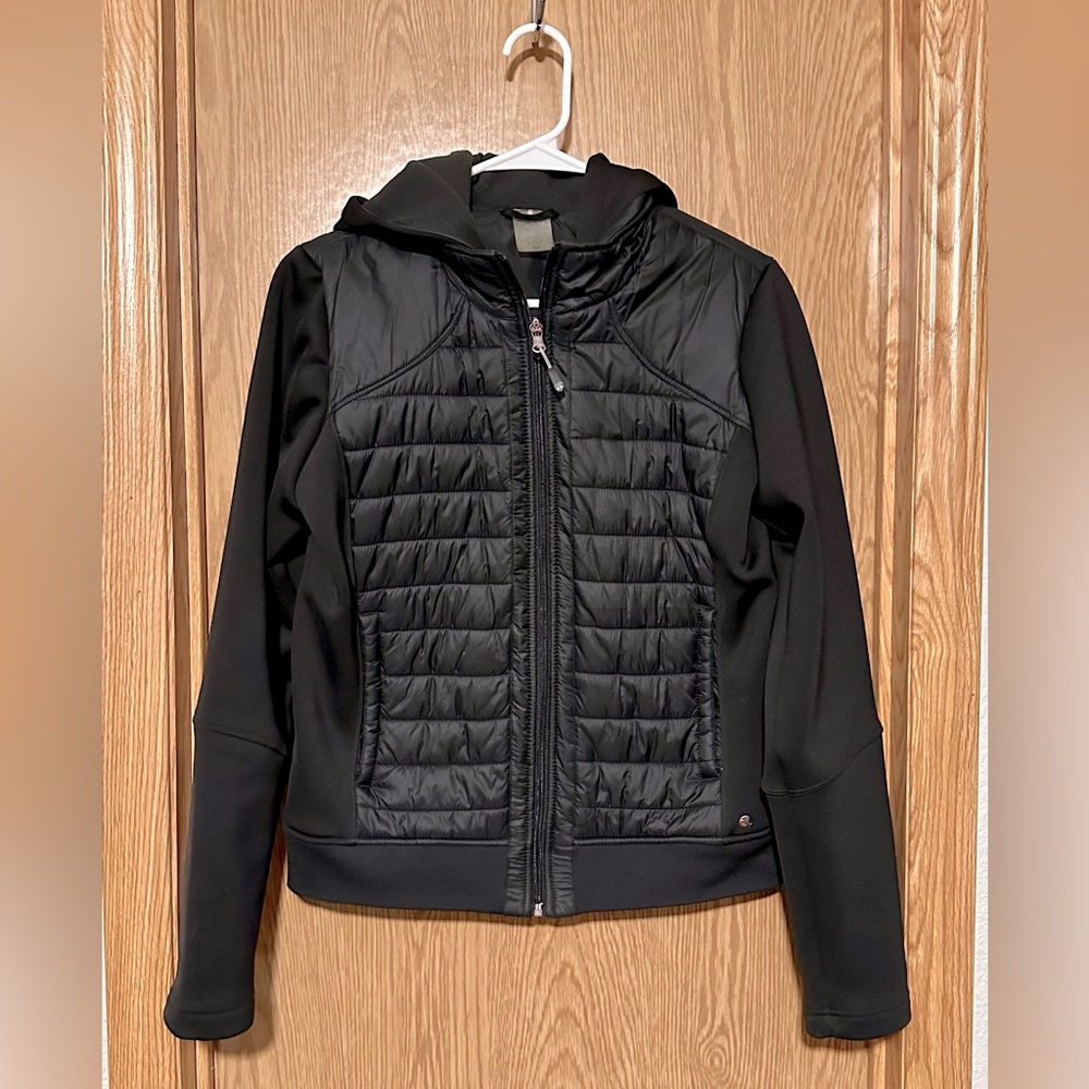 Calia by Carrie Underwood Quilted Hybrid Bomber hooded jacket black M